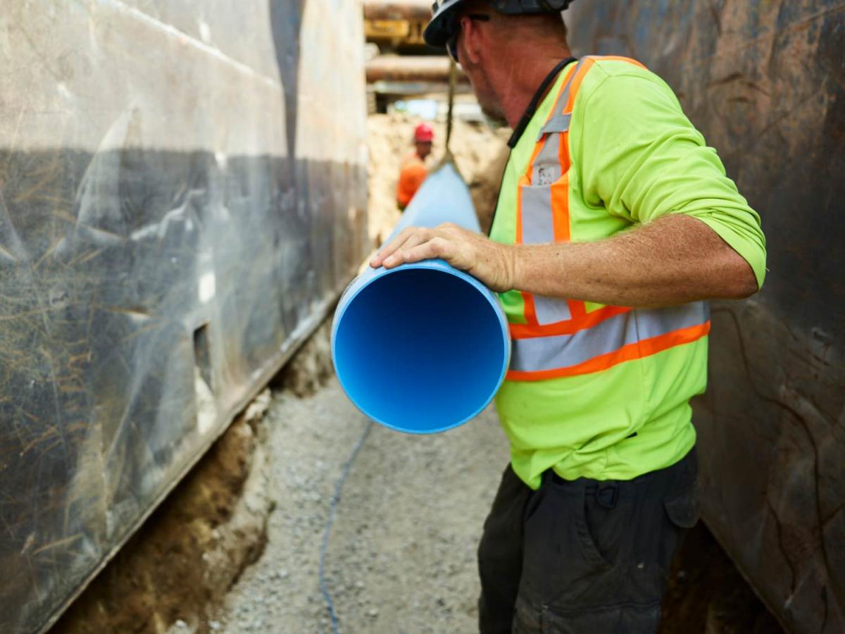 Sewer PVC pipe installation