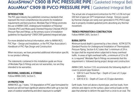 AquaSpring® C900 IB PVC Pressure Pipe and AquaMax® C909 IB PVCO Pressure Pipe Installation Guide