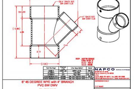 45 Degree Wye 6in with 4in Branch (HxHxH) 6x4 D306-4.D01 DL306-4 DH306-4