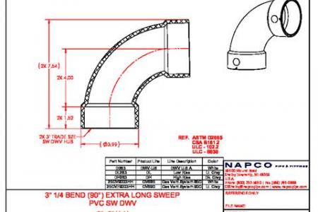 90 Degree Bend Extra Long Sweep 3in (HxH) 3x3 D263.D01 DL263 DH263