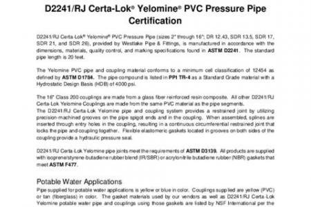 D2241/RJ Certa-Lok® Yelomine® PVC Pressure Pipe Certification Letter