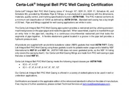 Certa-Lok® CLIC™ Integral Bell PVC Well Casing Certification