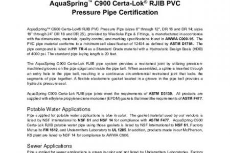 AquaSpring™ C900 Certa-Lok® RJIB PVC Pressure Pipe Certification