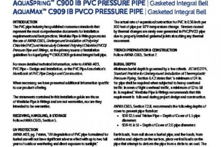 AquaSpring™ C900 IB PVC Pressure Pipe and AquaMax™ C909 IB PVCO Pressure Pipe Installation Guide