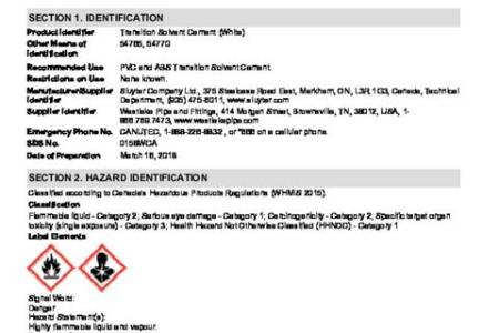 Transition Solvent Cement (White) SDS