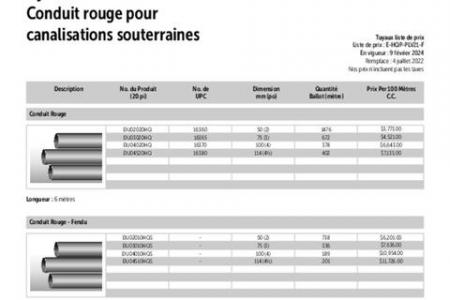 Hydro-Québec Conduit rouge pour canalisations souterraines