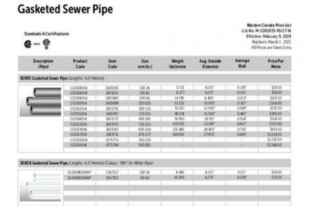 SDR35 and SDR28 Gasketed Sewer Pipe (Western)