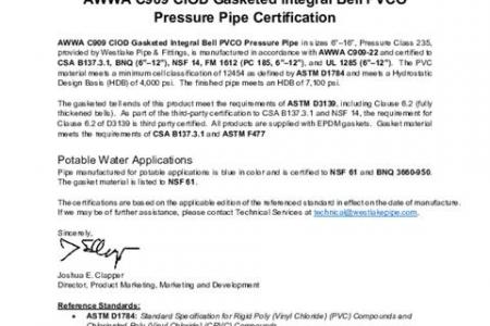 AWWA C909 CIOD Gasketed Integral Bell PVCO Pressure Pipe
